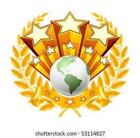 Gold globe emblem, vector