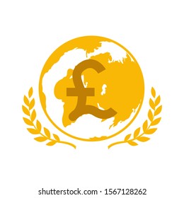 Gold globe with gold pound sign,vector illustration