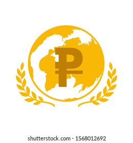 Gold globe with gold rouble sign,vector illustration