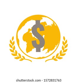 Gold globe with silver dollar sign,vector illustration