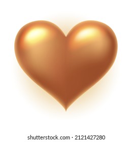 Gold glossy 3D heart shape isolated on a transparent background. A symbol of love, an element for decorating holidays, wedding invitations, and greetings, vector illustration.