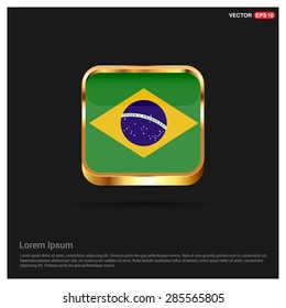 gold glossy Brazil flag button