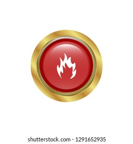 gold glossy button and white fire icon inside