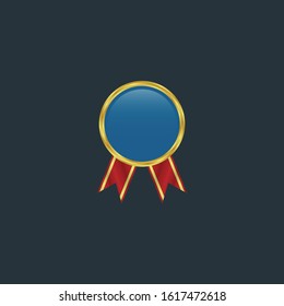 gold glossy emblem with red ribbon.blue color