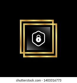 gold glossy emblem with security icon. lock and shield icon.