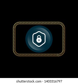 gold glossy emblem with security icon. lock and shield icon.
