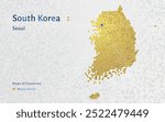 Gold Glossy map of South Korea: A Hexagon Mosaic Map with Seoul at its Center