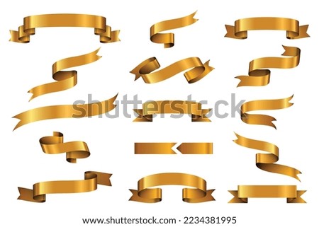 Gold glossy ribbon vector banners set. ribbon label gold glossy, ribbon curled tag, waving ribbon gold glossy illustration Free Vector Image