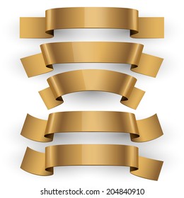 Gold glossy ribbons on a black background. eps 10