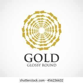 Gold of glossy round abstract vector and logo design or template sphere line business icon of company identity symbol concept