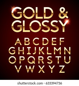 Gold And Glossy Shining Font, Golden Alphabet Letters Vector Illustration