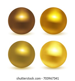 Gold  glossy sphere set isolated on white. Vector illustration for your design.