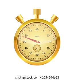Gold glossy stopwatch. Vector illustration. Retro golden stopwatch isolated