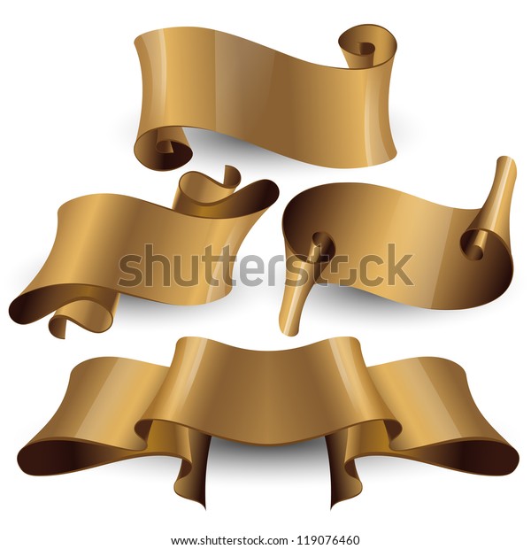 Gold Glossy Vector Ribbons On Transparent Stock Vector (Royalty Free