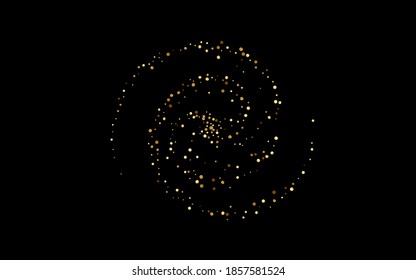 Gold Glow Abstract Vector Black Background. Light Round Backdrop. Yellow Dot Christmas Texture. Circle Rich Background.