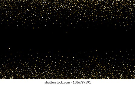 Gold Glow Falling Card. Vector Rain Backdrop. Anniversary Illustration. Gold Splash Shiny Illustration. Round Holiday Texture.