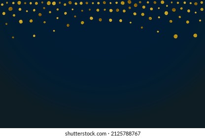 Gold Glow Glamour Vector Black Background. Festive Splash Banner. Golden Round Abstract Invitation. Confetti Bridal Background.