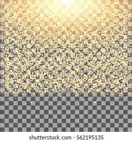 Gold glow glitter sparkles on transparent background.Falling dust. Vector illustration.