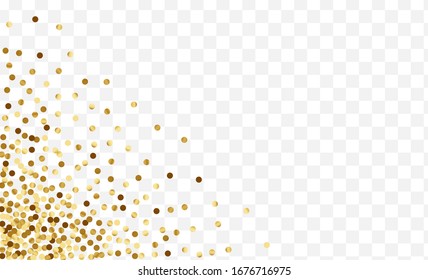 Gold Glow Glitter Texture. Birthday Confetti Frame. Yellow Dot Round Illustration. Elegant Polka Template. Gradient Wedding Pattern.