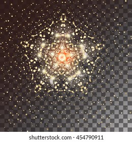 Gold glow light effect on a transparent background. Star burst with sparkles. Vector illustration.