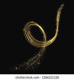 Gold glow light effect stars bursts with sparkles isolated. magic dust particles. Vector illustration sparkling comet tail