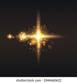 Gold glow particles bokeh. Glitter effect. Burst with sparkles. Translucent special light effect. Black background. Digital element. Vector blur in motion. Horizontal star burst rays. - Shutterstock ID 1044660622