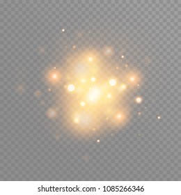 Gold glow particles bokeh. Glitter effect. Burst with sparkles.