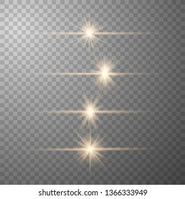 Gold Glow special light effect.Set of flashes, lights and sparks. Bright gold flashes and glares.Transparent shining sun, bright flash. 