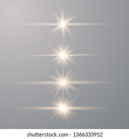 Gold Glow special light effect.Set of flashes, lights and sparks. Bright gold flashes and glares.Transparent shining sun, bright flash. 