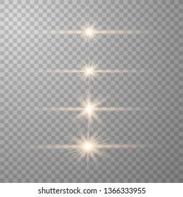 Gold Glow special light effect.Set of flashes, lights and sparks. Bright gold flashes and glares.Transparent shining sun, bright flash. 
