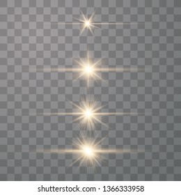 Gold Glow special light effect.Set of flashes, lights and sparks. Bright gold flashes and glares.Transparent shining sun, bright flash. 