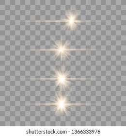 Gold Glow special light effect.Set of flashes, lights and sparks. Bright gold flashes and glares.Transparent shining sun, bright flash. 
