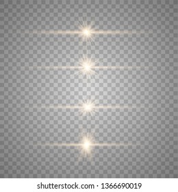 Gold Glow special light effect.Set of flashes, lights and sparks. Bright gold flashes and glares.Transparent shining sun, bright flash. 