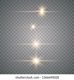 Gold Glow special light effect.Set of flashes, lights and sparks. Bright gold flashes and glares.Transparent shining sun, bright flash. 