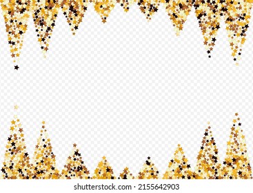 Gold Glow Vector Transparent Background. Golden Bright Confetti Illustration. Sparkle Party Design.  Gilded Xmas Starry Texture.