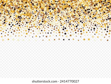 Gold Glow Vector Transparent Background. Golden Party Glitter Banner. Rain Light Template.  Yellow Galaxy Sparkle Wallpaper.