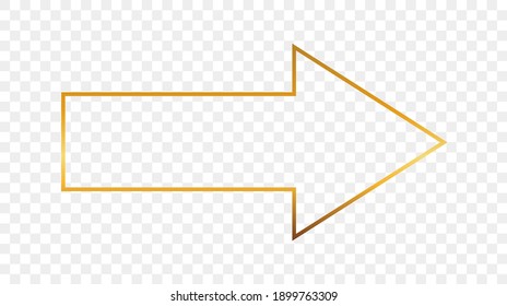 Gold glowing arrow shape frame isolated on transparent background. Shiny frame with glowing effects. Vector illustration.