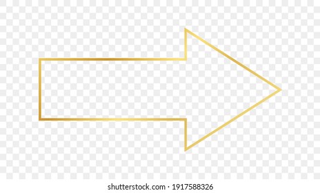 Gold glowing arrow shape frame isolated on transparent background. Shiny frame with glowing effects. Vector illustration.