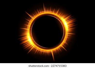 Gold Glowing Circle, Elegant Illuminated Light ring on Dark Background. Vector Illustration