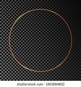 Gold glowing circle frame isolated on dark transparent background. Shiny frame with glowing effects. Vector illustration.