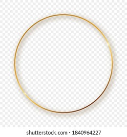 Gold glowing circle frame with shadow isolated on transparent background. Shiny frame with glowing effects. Vector illustration.