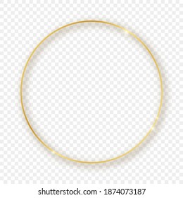Gold glowing circle frame with shadow isolated on transparent background. Shiny frame with glowing effects. Vector illustration.