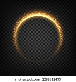 Gold Glowing Circle with Hole, Elegant Illuminated Light Ring or Eclipse. Vector Illustration