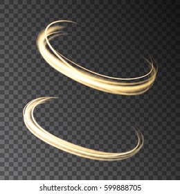 Gold glowing  circle  lights effects isolated on black transparent background. Abstract shining  golden  ring. Vector neon swirl  trail effect.