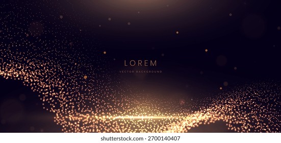 Ouro brilhante onda pontilhada fluxo elegante luxo no fundo escuro. Celebração grande abertura partido conceito feliz. Ilustração vetorial

