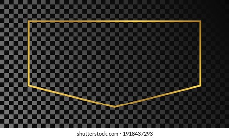 Gold glowing frame isolated on dark transparent background. Shiny frame with glowing effects. Vector illustration.