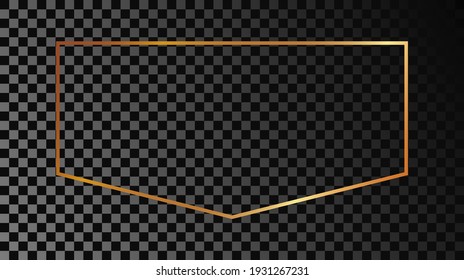 Goldener Rahmen einzeln auf dunkeltransparentem Hintergrund. Leuchtender Rahmen mit leuchtenden Effekten. Vektorgrafik.