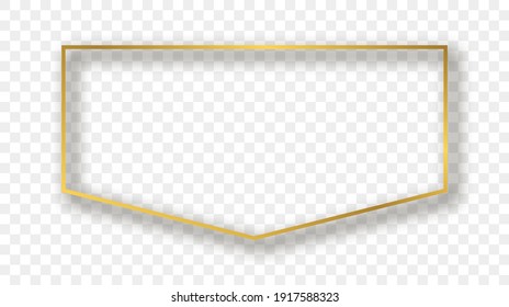 Gold glowing frame with shadow isolated on transparent background. Shiny frame with glowing effects. Vector illustration.