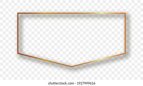 Gold glowing frame with shadow isolated on transparent background. Shiny frame with glowing effects. Vector illustration.