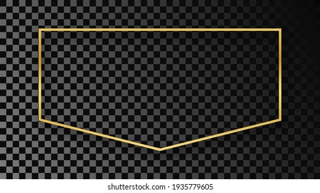 Gold glowing frame with shadow isolated on dark transparent background. Shiny frame with glowing effects. Vector illustration.